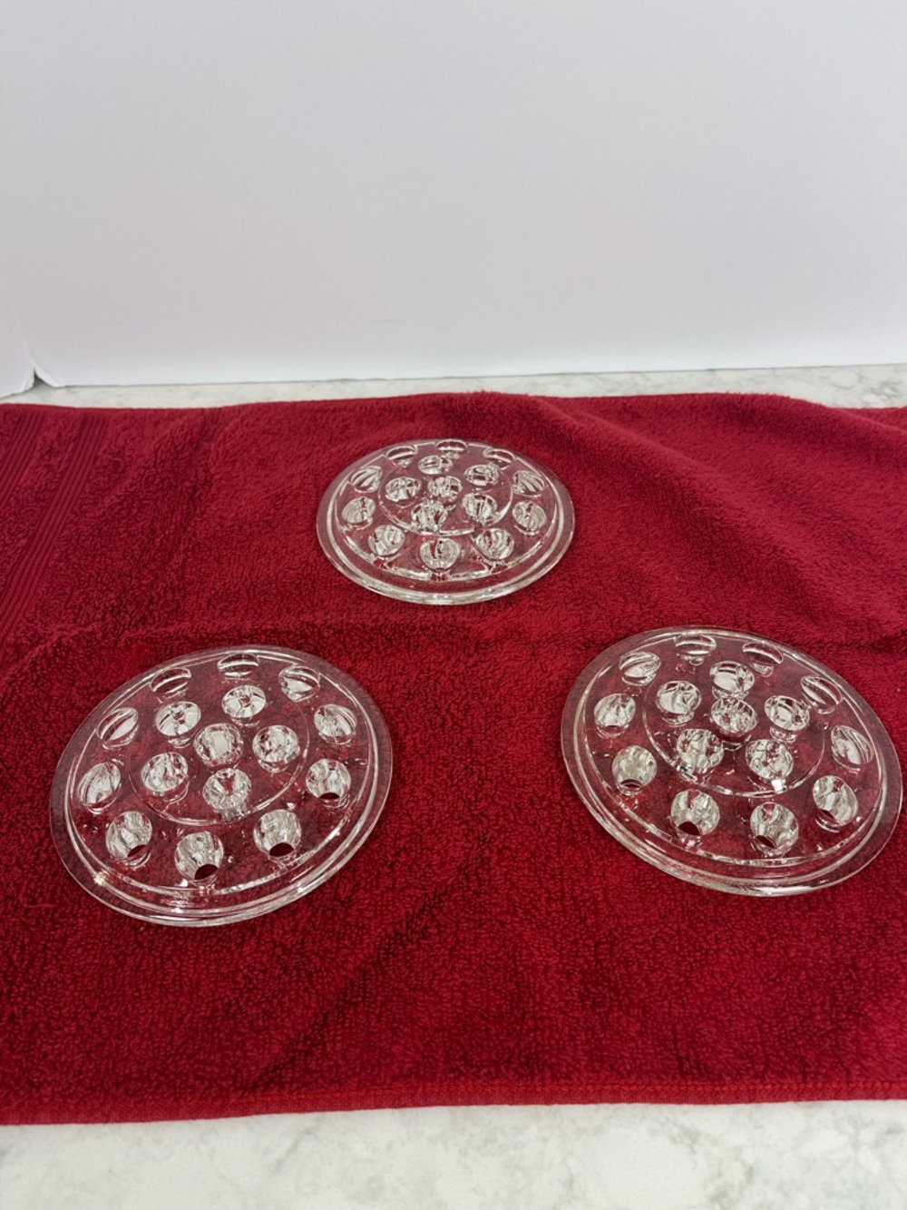 Vintage Clear  Glass Flower Frog Holder - Set of 3